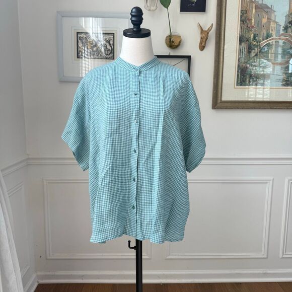 Eileen Fisher Organic Linen Mandarin Collar Shirt XL - Picture 1 of 8